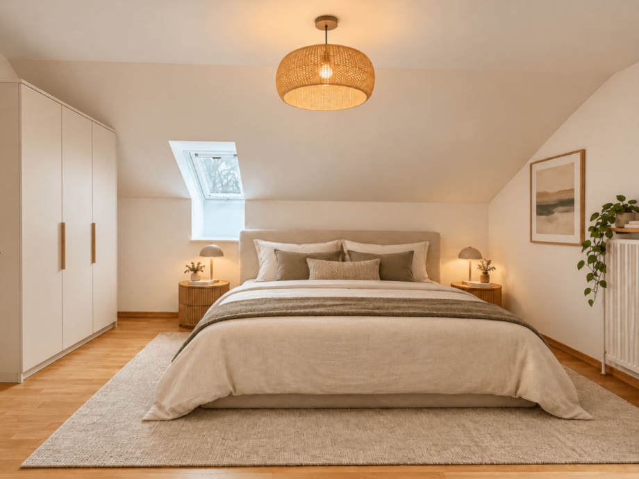 Schlafzimmer - KI-generierte Darstellung Dachgeschosswohnung M�nchen