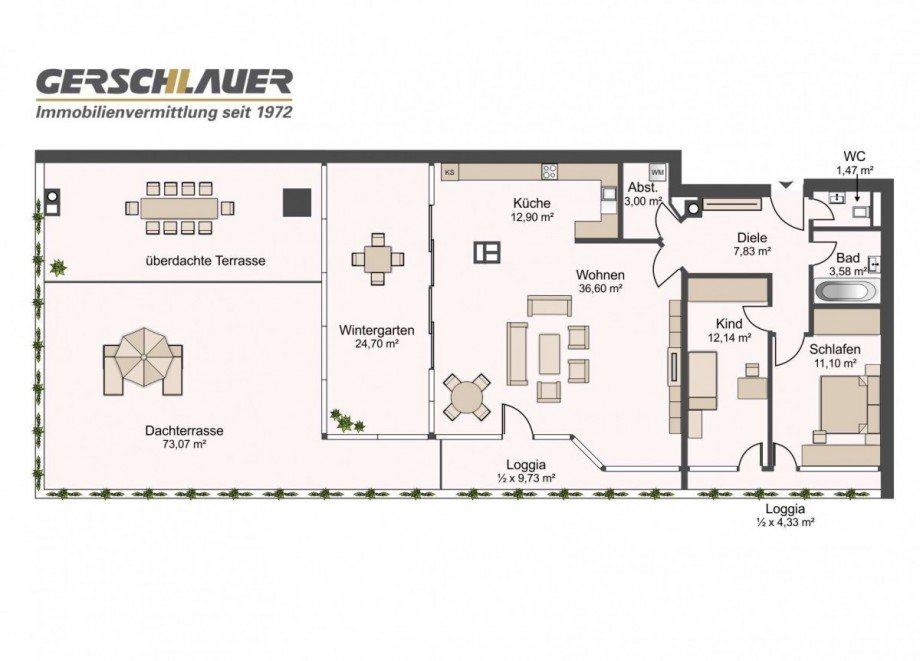 Grundriss Dachgeschosswohnung M�nchen