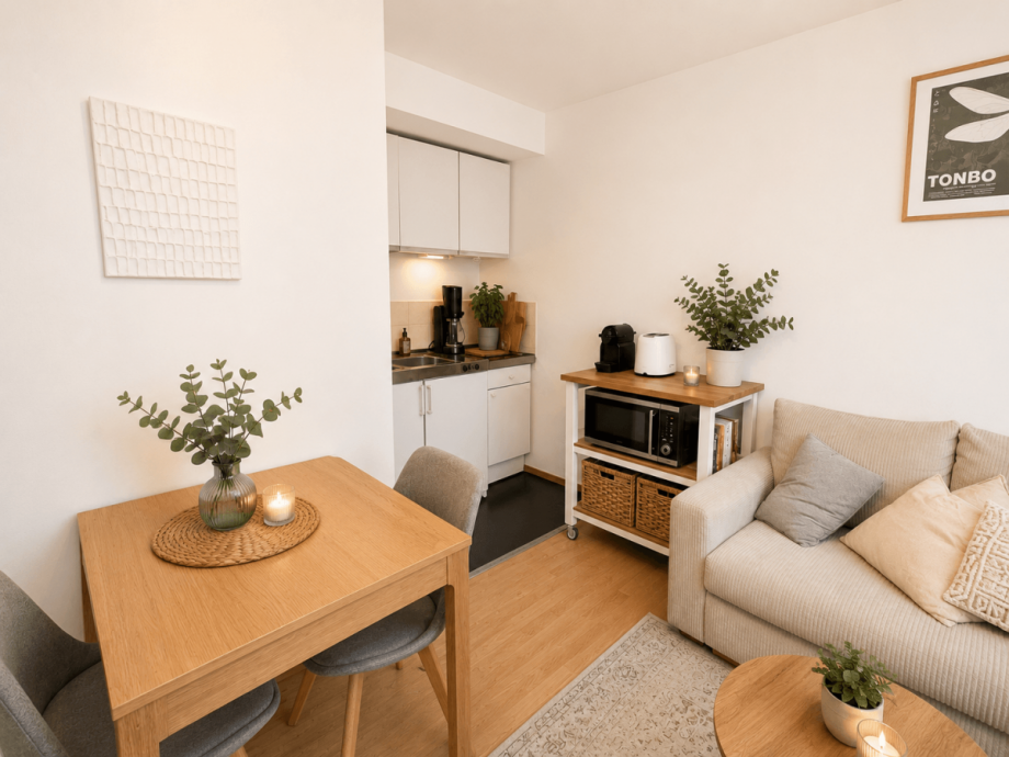 Wohnzimmer m. Kochnische Etagenwohnung M�nchen