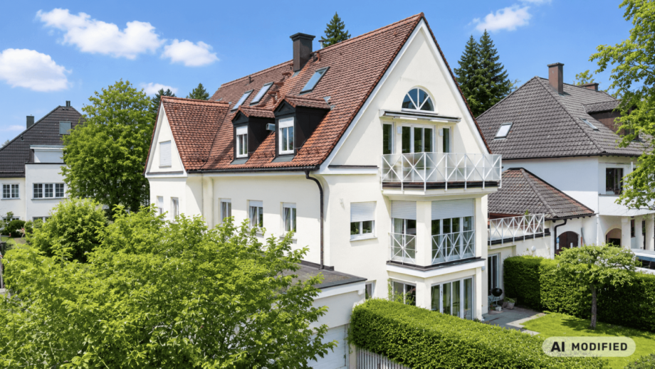 Blick auf das Haus Erdgeschosswohnung M�nchen