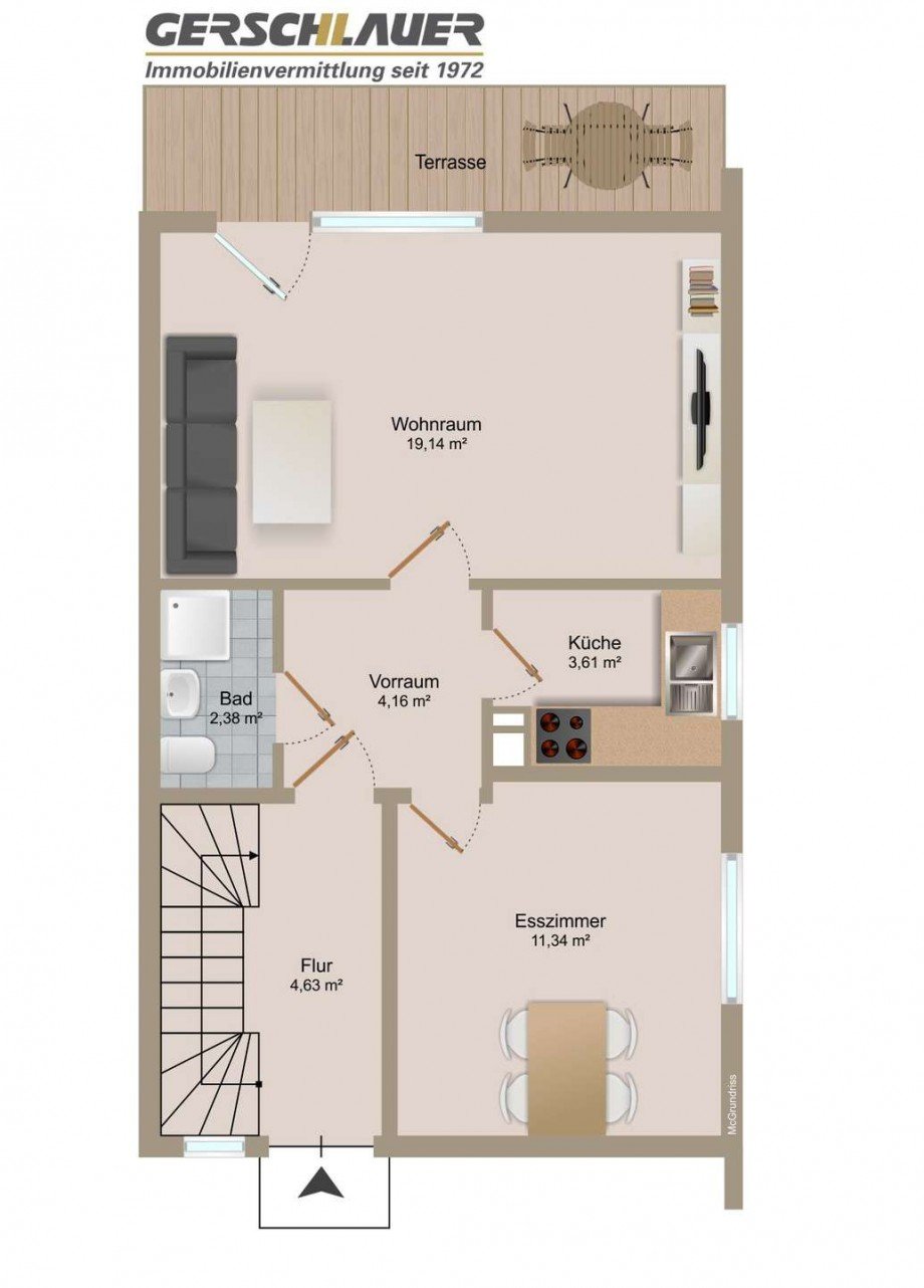 Grundriss_EG Reihenendhaus M�nchen