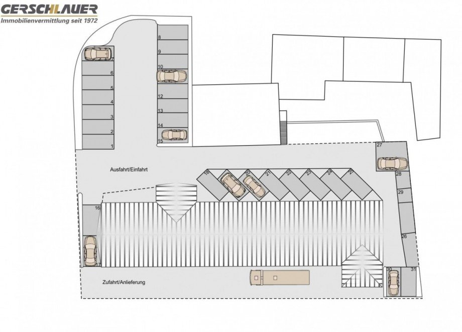 Grundrissplan Parkpl�tze Wohn- / Gesch�ftshaus Vilshofen an der Donau