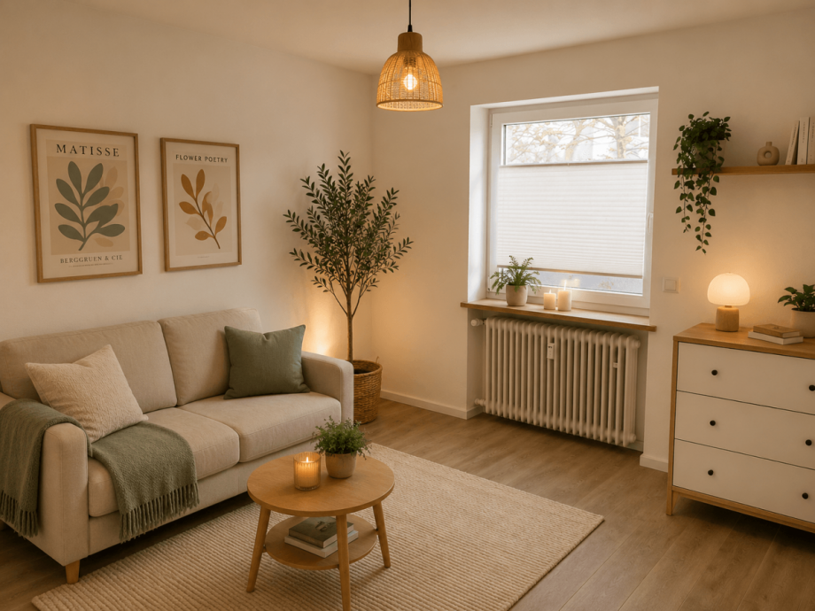 Wohnzimmer gestaged Etagenwohnung M�nchen