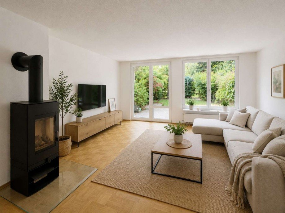 Wohnzimmer gestaged Reihenmittelhaus Neuried