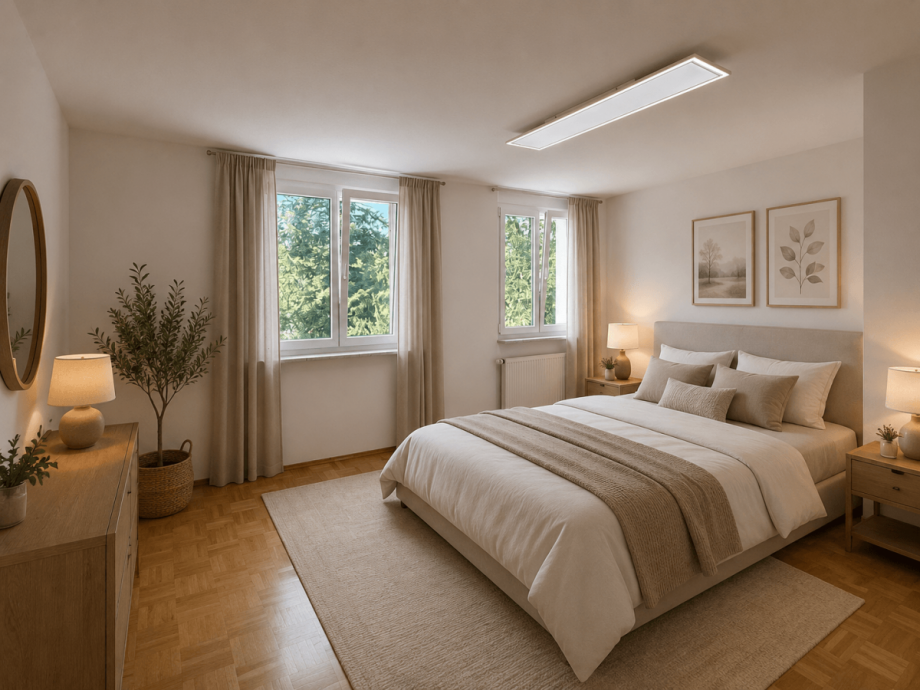 Schlafzimmer im Dachgeschoss gestaged Reihenmittelhaus Neuried