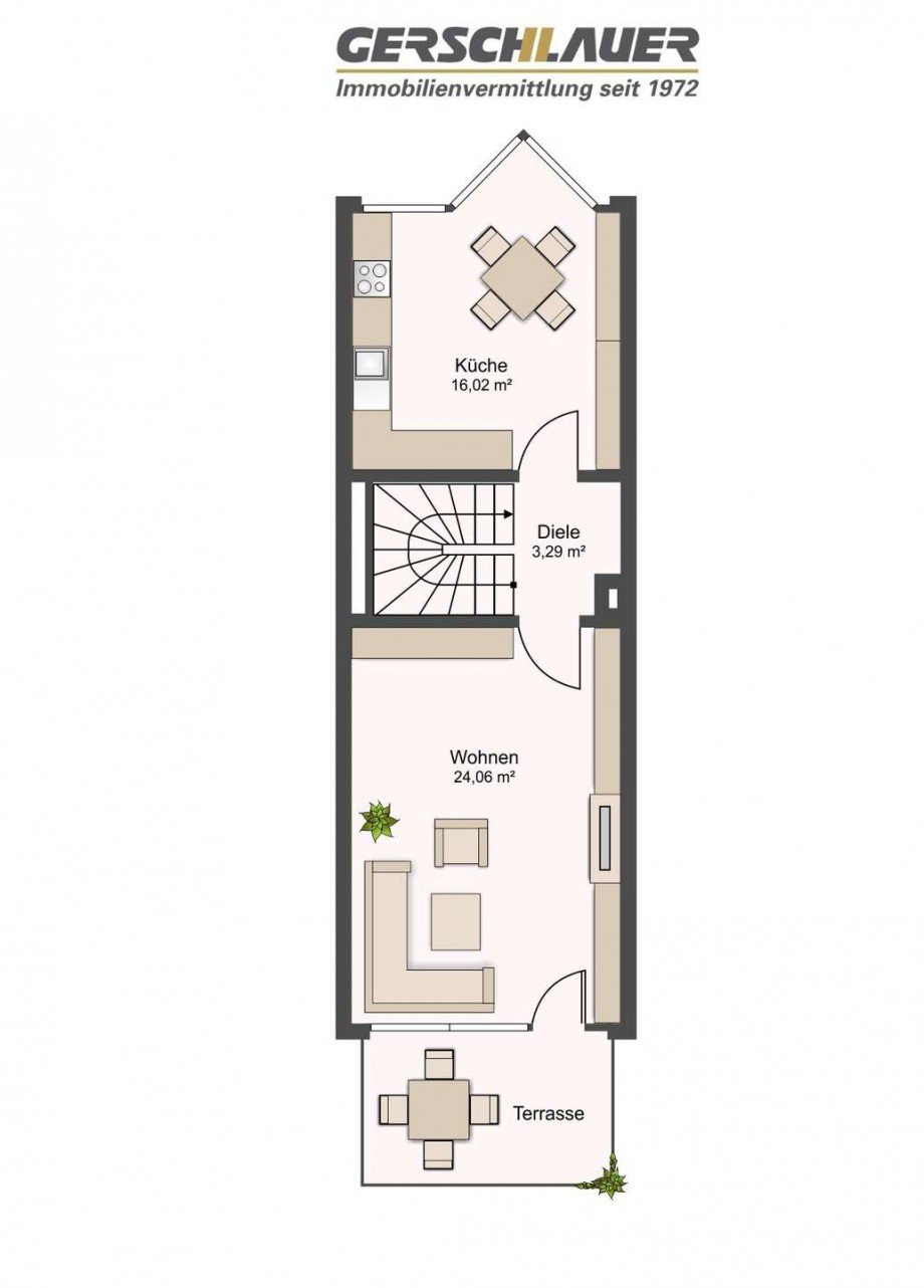 Grundriss Erdgeschoss mit Gartenzugang Reihenhaus M�nchen