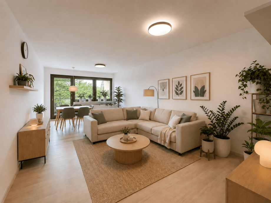 Wohnzimmer gestaged Etagenwohnung M�nchen