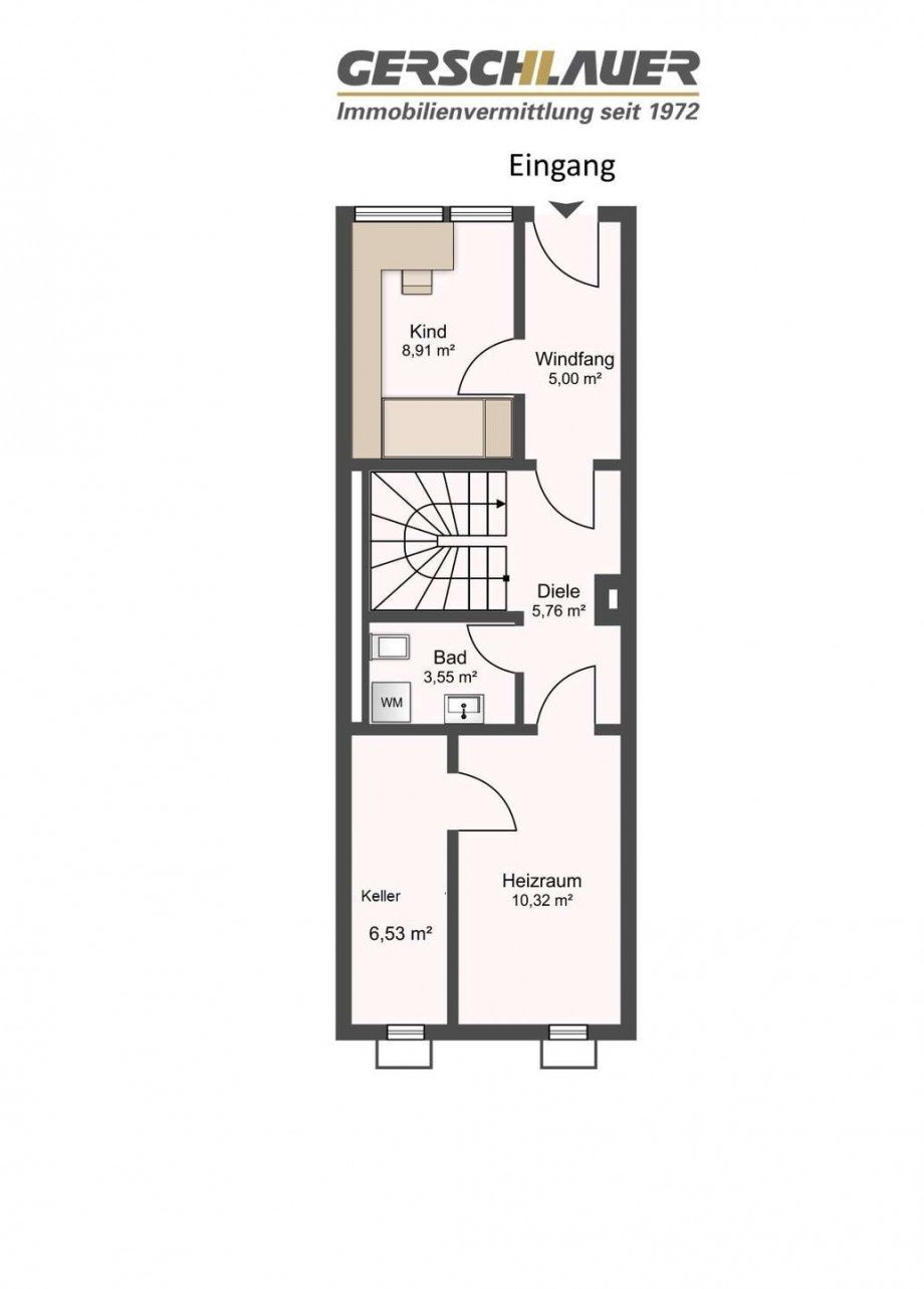 Grundriss Untergeschoss mit Eingang Reihenhaus M�nchen