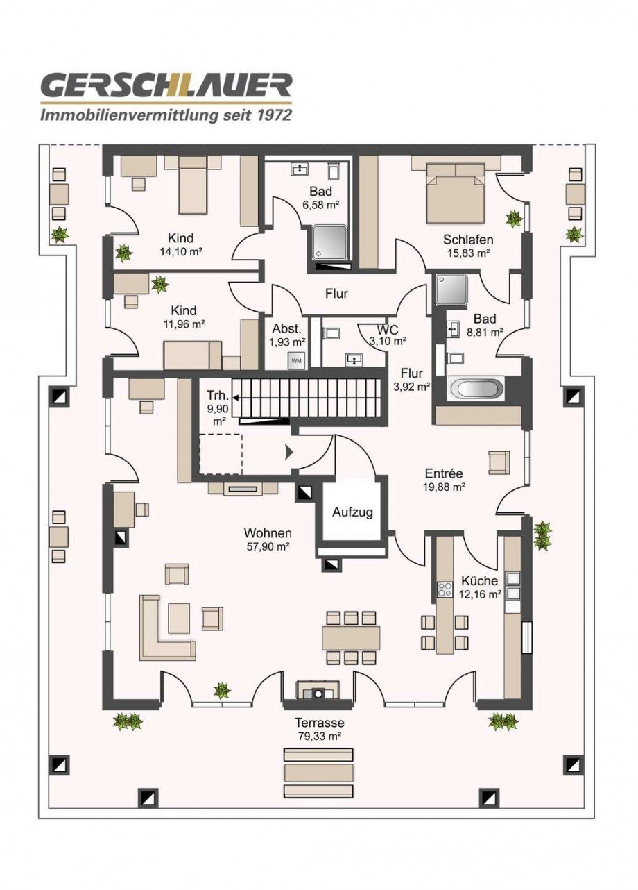 Grundriss Penthousewohnung Renditeobjekt M�nchen